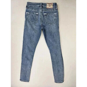 True Religion Size 26X28 Women Halle Mid Rise Super Skinny Blue Denim Logo Jeans